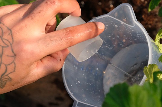 meten van de hoeveelheid water die je toevoegt met maatbekers