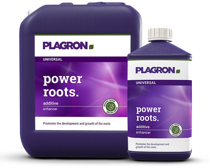 Канистра и бутылка с новым стимулятором корнеобразования Power Roots от Plagron